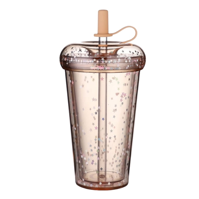 JIEMUCES Tasse à Café Glacé Étanche Réutilisable avec Pailles Intégrées Double Paroi Isolée Gobelet à Café Glacé Dessin Animé