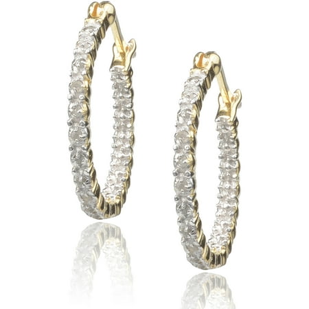 Brinley Co. Women's 1 Carat T.W. Diamond Sterling Silver Hoop Earrings, Gold