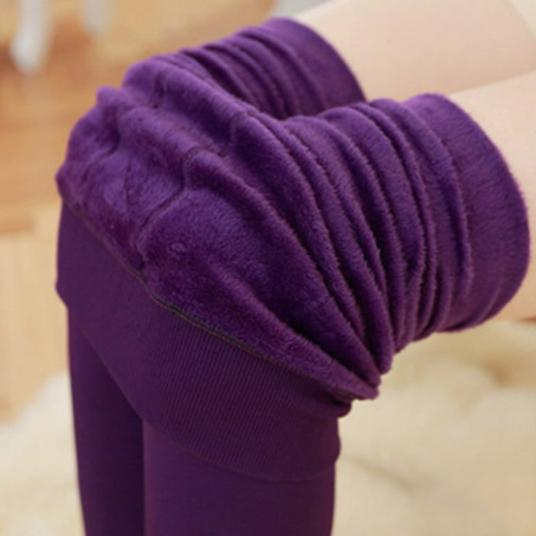 REORIAFEE Women's Winter Warm Fleece Lined Leggings Thick Tights Thermal  Pants Keep Warm Print High Waist Long Pants Purple One Size