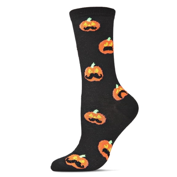 MeMoi Women's Pumpkin Stache Halloween Crew Socks - Mens - Male