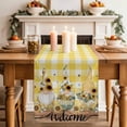 thumbnail image 2 of Table Runner 60 Inches Long for Kitchen Dining, Gnomes Sunflower Dresser Scarf Farmhouse, Dining Table Decorations for Wedding/Parties, Yellow Checkered Pastoral Botanical Wooden 13 x 60 In, 2 of 8