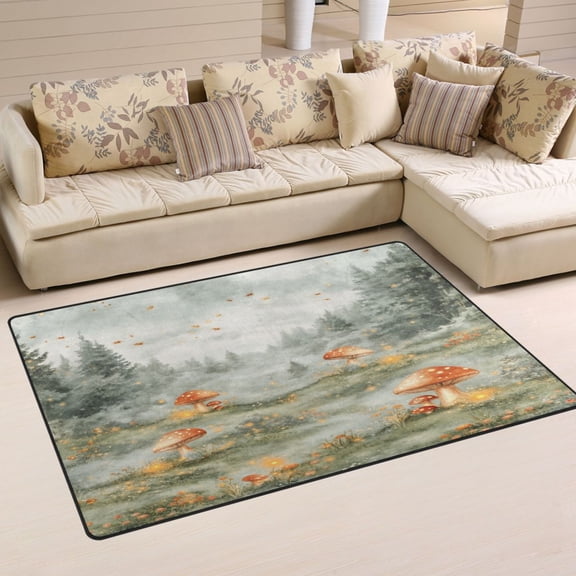 Forest and Mushrooms Soft Polyester Area Rug 31''x20'', Non Slip, Memory Foam, Water Absorbent