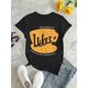 thumbnail image 2 of Women's Casual Letter Print T-Shirt - Comfy Crew Neck Short Sleeve, Stretchy Polyester Blend, Machine Washable - Perfect for Summer & Casual Attire, Leisure Style, ALL/Global/All, 2 of 6