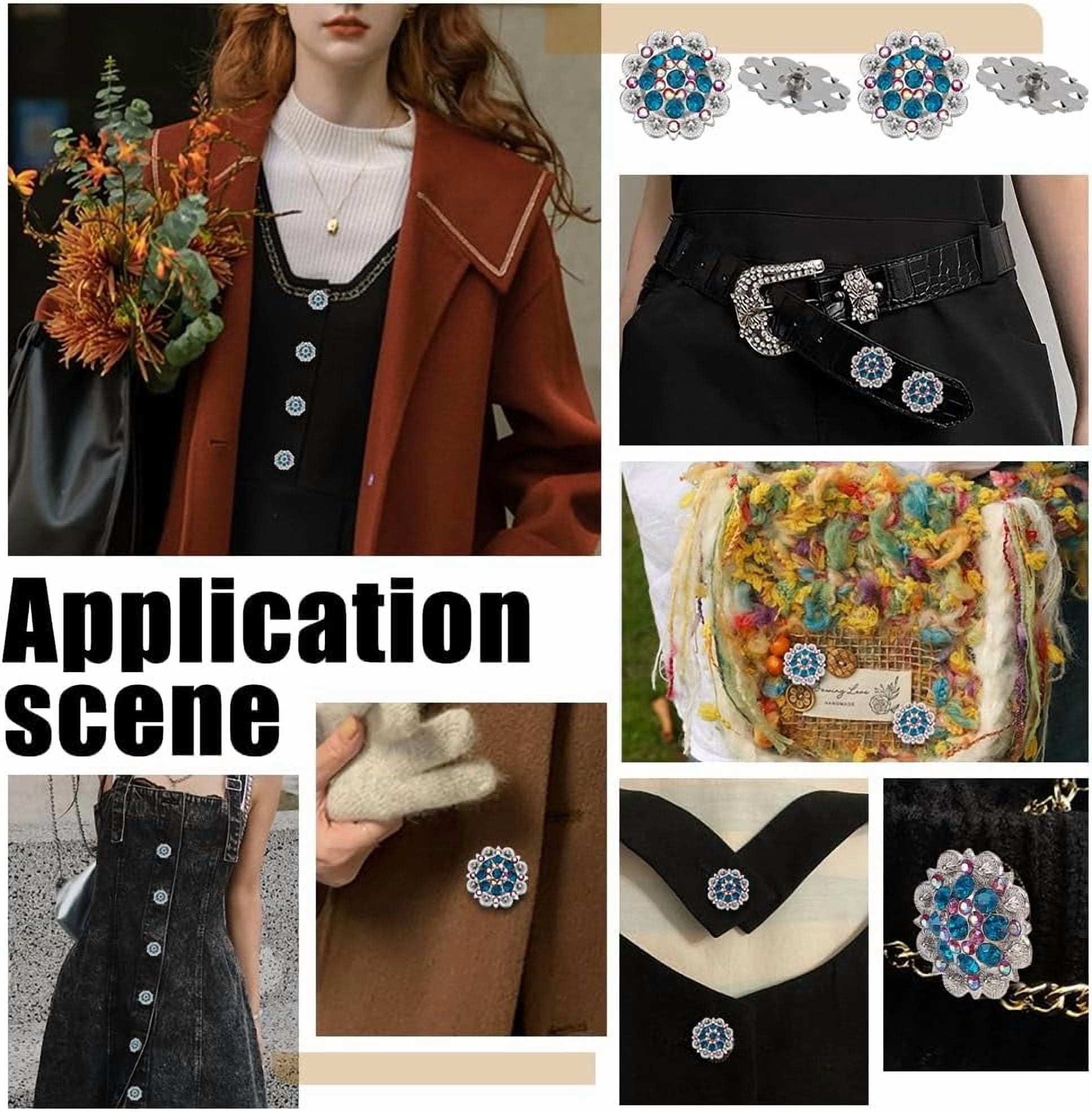 1set 20 Pcs 37mm Screw Back Buttons Rhinestone Decorative Buttons Decorative Buckles for DIY Leather Accessories Wallets Belts Vests Bags Steel Blue Blue
