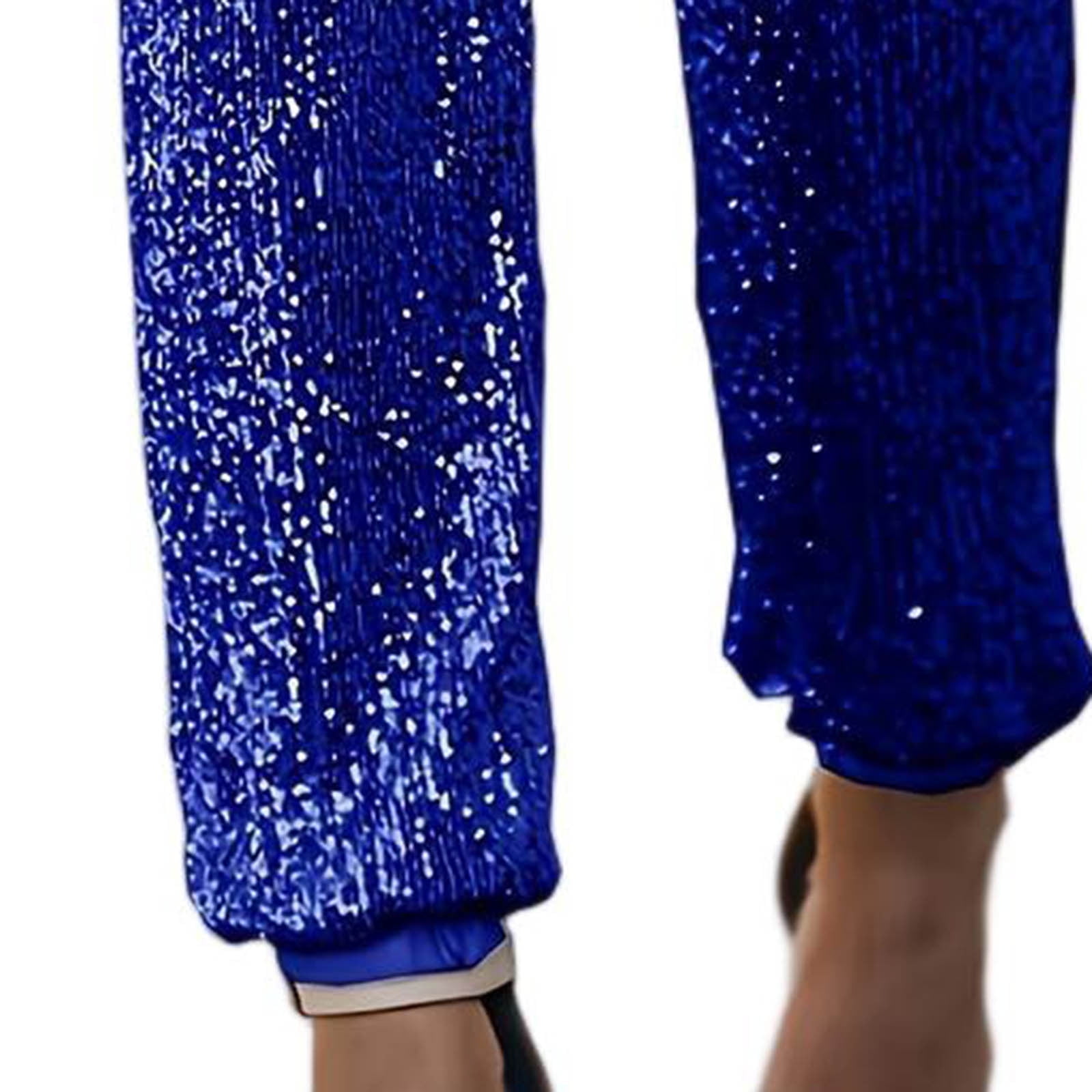 Viikei Glitter Tapered Pants Women's Chic,Ladies Fashion Solid Sequin Pocket Drawstring Casual Pants Women Long Pants Blue XL