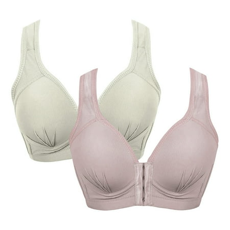 

Aayomet Sports Bras for Women High Support Extra-Elastic Closure 2PCS Bra Underwear Women Trim Breathable Front Lace Pink Beige 85