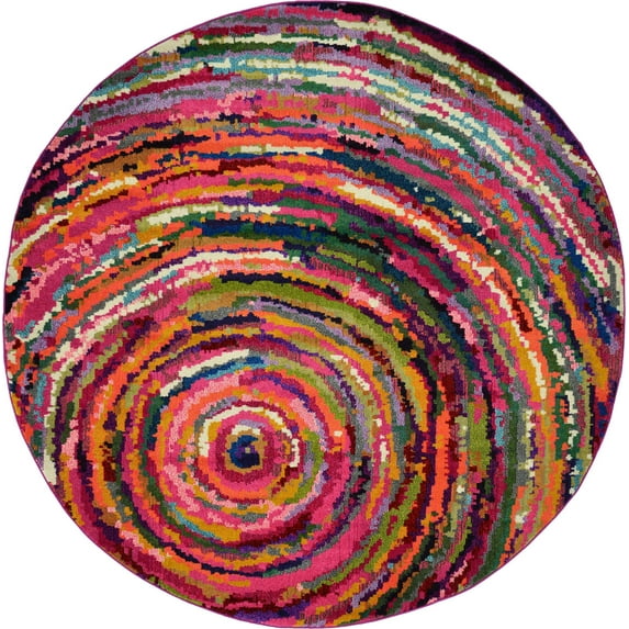 Unique Loom Round Geometric Modern Area Rugs, Multi-color