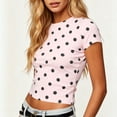 thumbnail image 3 of SAWOBUUN Women Cute Polka Dot T Shirt Short Sleeve Slim Stretch Crew Neck Trendy Summer Top, 3 of 7