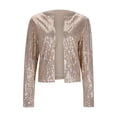 thumbnail image 2 of Plus Size Coat Women Round Neck Long Sleeve Solid Color Cardigan Casual Versatile Sequin Jacket Stylish Comfortable Outerwear, 2 of 2