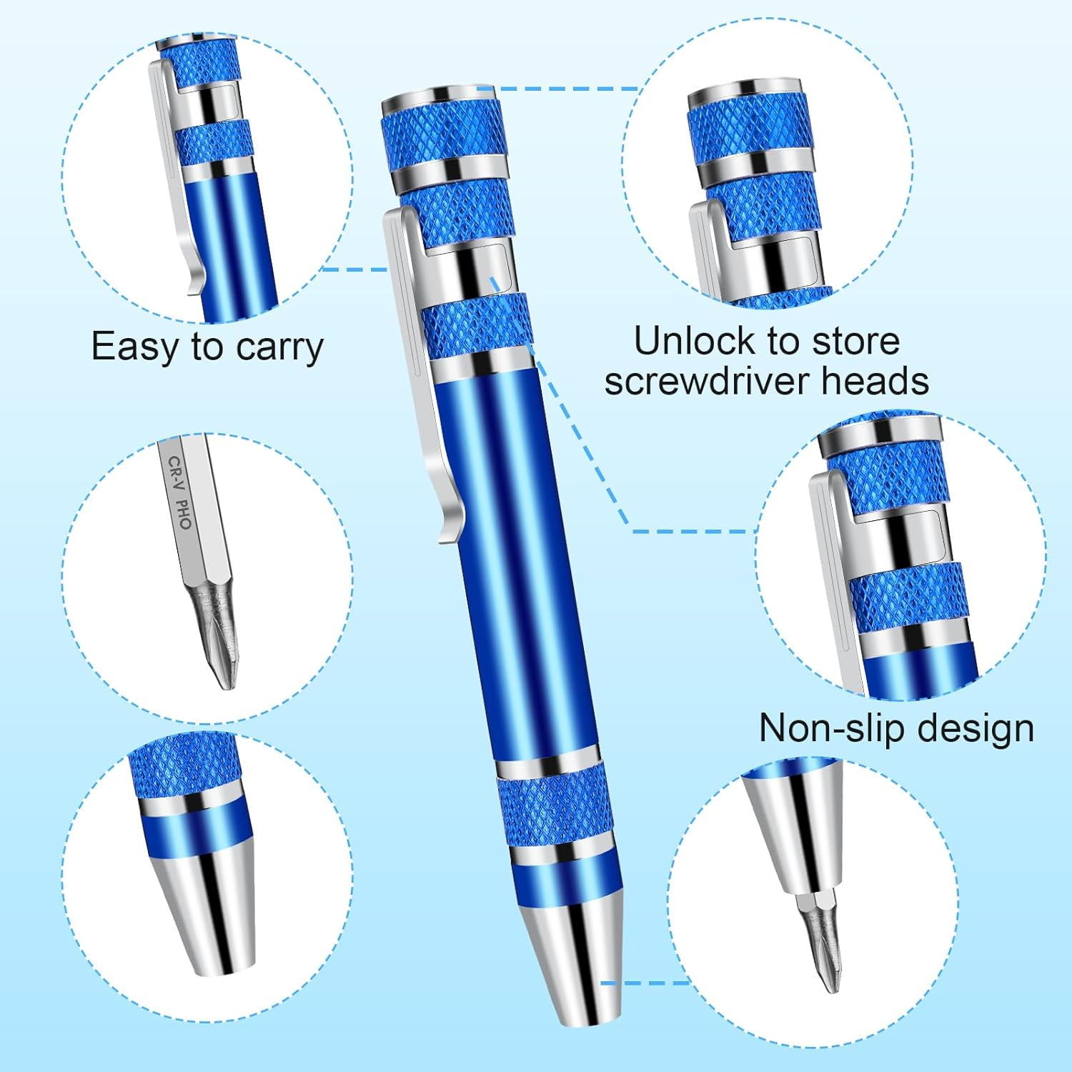 MKEUDQ-4 Pieces Pen Screwdriver, 8 In 1 Multitool Pen Set Pocket Screwdriver Mini Tools Magnetic Multi Screwdriver Pen Precision Function Crossing Flathead Screwdriver Mini Gift for Adults