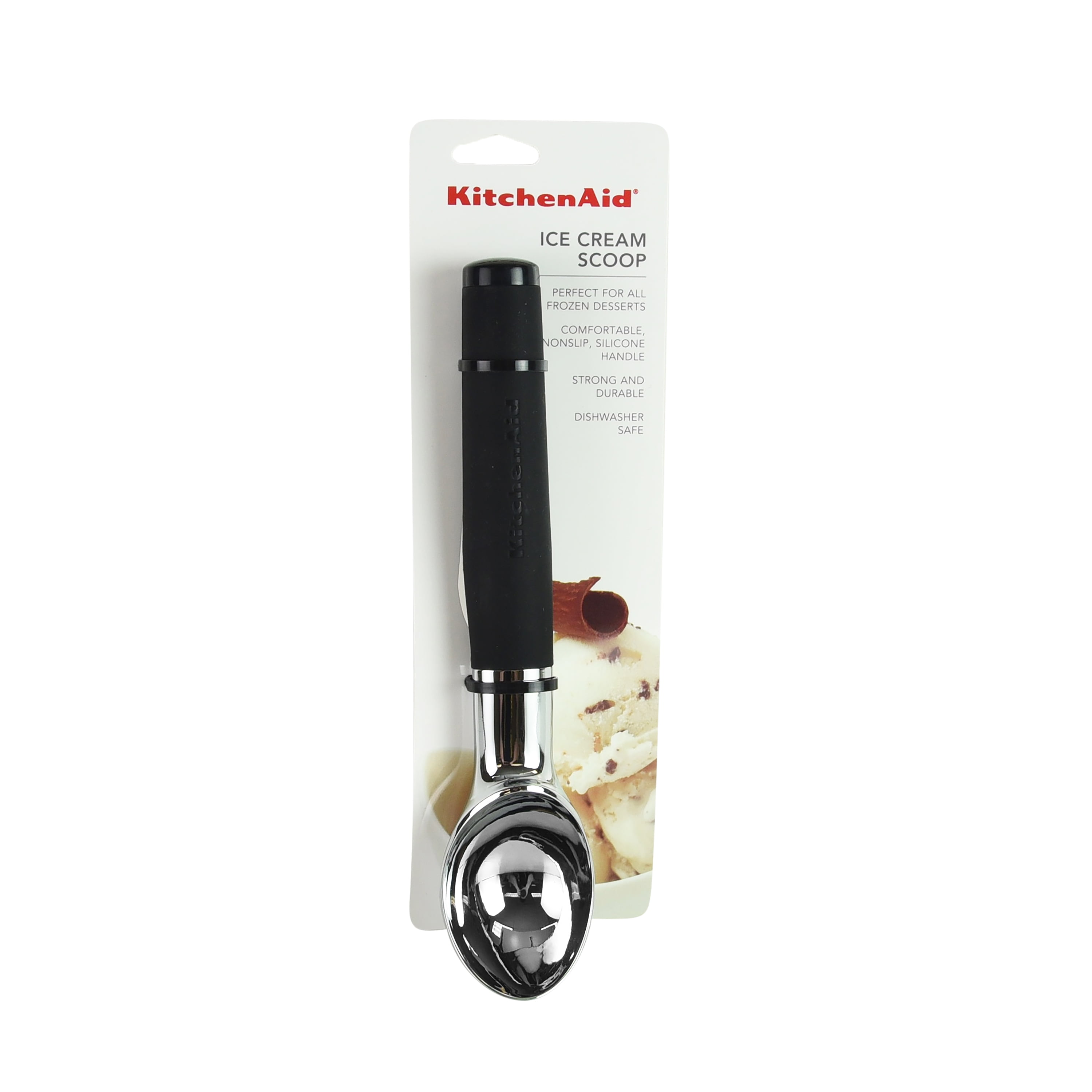 Kitchenaid Chrome Ice Cream Scoop Black Silicone Handle Dishwasher