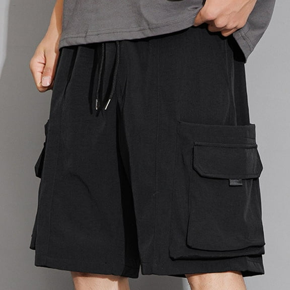 Jjayotai George Shorts Men Shorts for Men, Men's Summer Casual Solid Color Portable Fashion Pockets Drawstring Elastic Waist Zipper Comfortable Shorts Cargo Pant, Big And Tall Shorts for Men