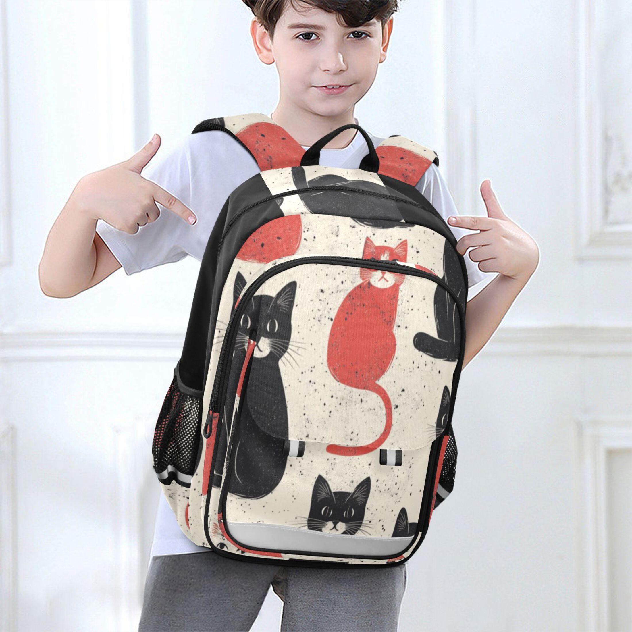 Backpack 12.9 *5.1 * 17.7 Inches Outing Backpack, Shopping Backpack, Travel Backpack Black Cat and Red Cat