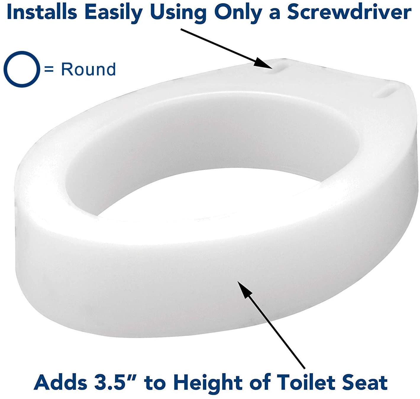 Carex Raised Toilet Seat, Universal Fit for Round Bowls, Adds 3.5 inches, White, 300 lb Capacity