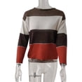 thumbnail image 1 of Chandail Femme à Blocs de Couleur Rayé Col Rond Long Bloc Rayé Blouse Manches Rondes, Orange, m, 1 of 5