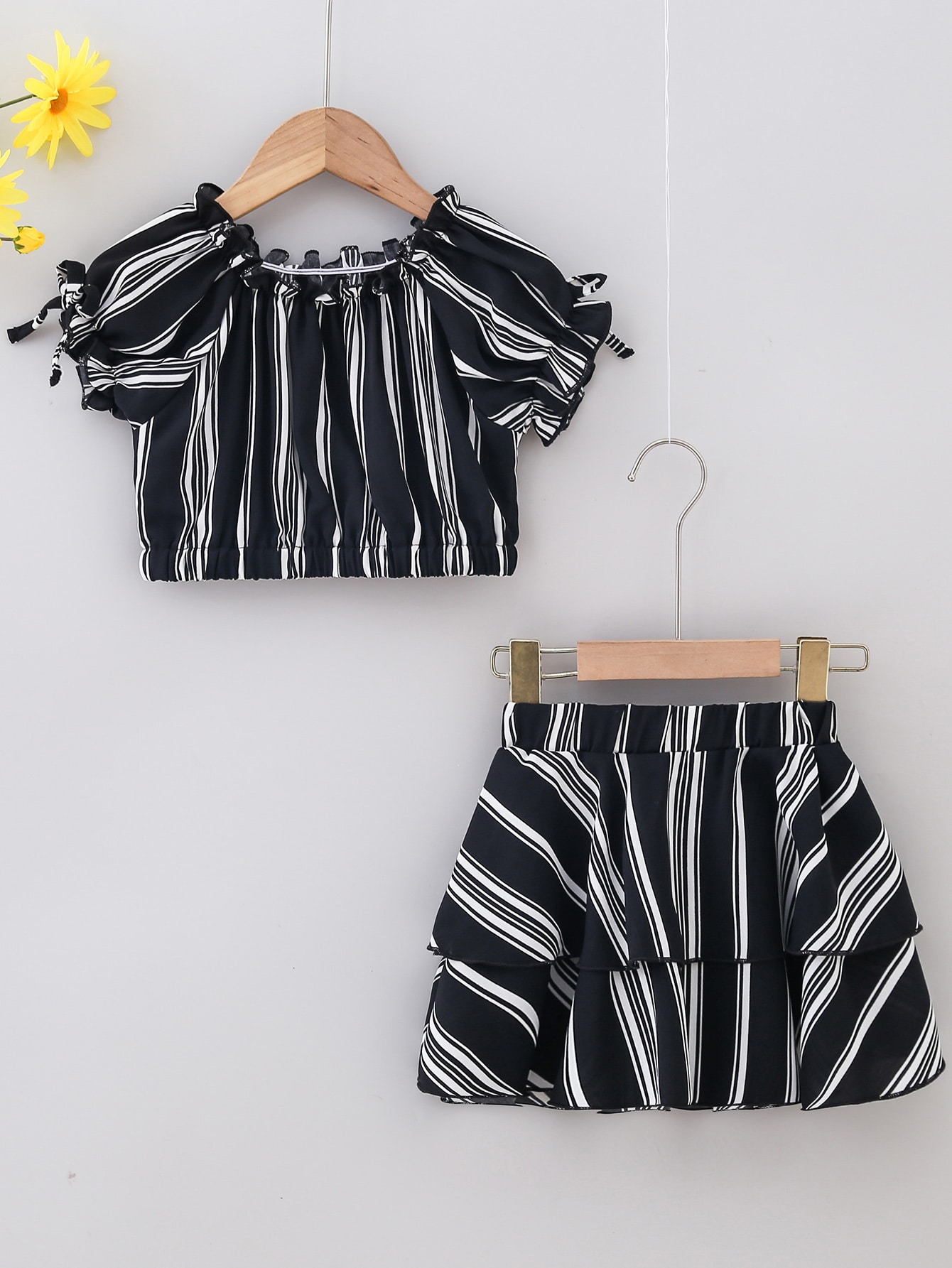 Toddler Girls Striped Puff Sleeve Crop 