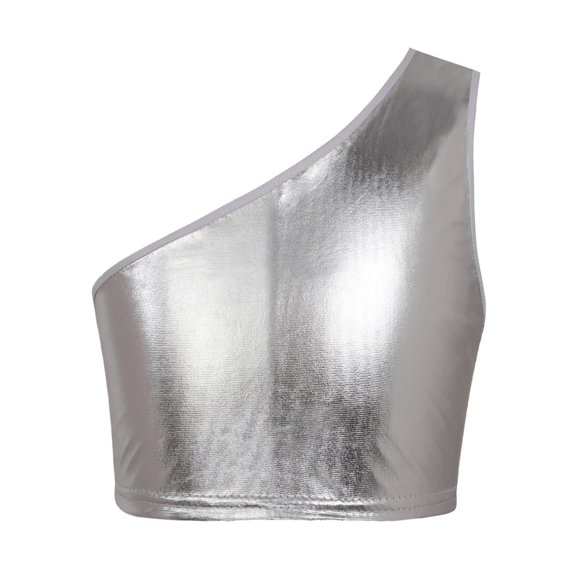 Manyakai Kids Girls Boys Shiny Sports Bra Sleeveless Training Bra Slant Shoulder Crop Cami Bralette Silver 100-120