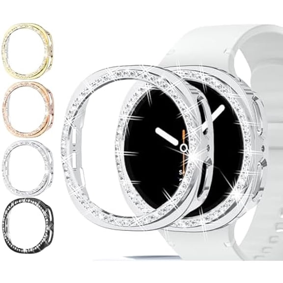 4X Bling Case Compatible with Samsung Galaxy Watch 8 40mm (2025) Accessories Diamond Bumper Hard PC Cover for Galaxy Watch 8 Protector (Black/Rosegold/Silver/Gold)