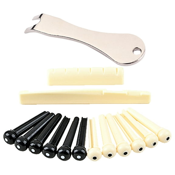 1 Set Acoustic Guitar Bridge Pins Puller Pulling Remover Extractor Tool with Guitar Saddle Nut