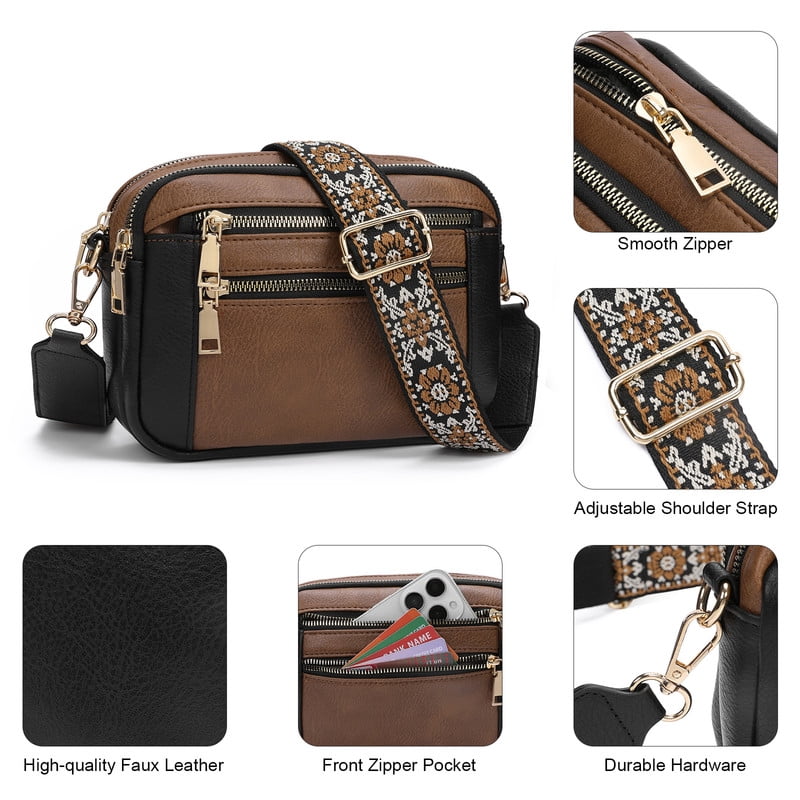GAEKEAO Women’s Leather Crossbody Purse with Detachable Shoulder Strap and Multi Pockets