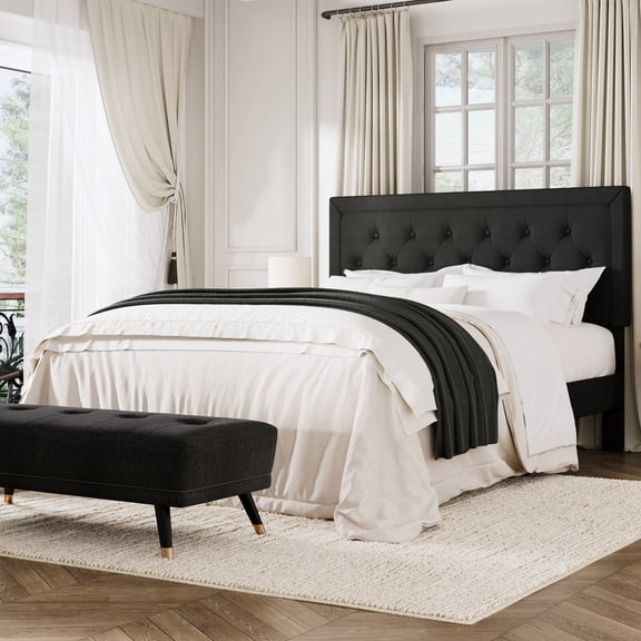 Amolife Queen Bed Frame with Adjustable Headboard, Upholstered Platform Bed, No Box Spring Required, Black