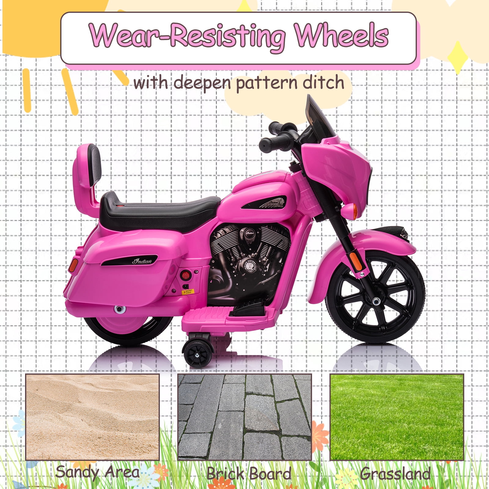 Eastvita 6V Ride on Car Ride on Toys Dirt Bike Motorcycle Music Headlight For Toddlers 1-4 Pink