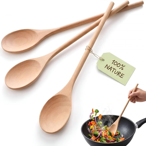 ACDANC 3Pcs Wooden Spoons for Cooking,12 Inch Long Handle Mixing Spoons for Baking,Tasting,Stirring Food,Hot Soups,Large Wooden Utensils for Nonstick Cookwares,Kitchen Gifts