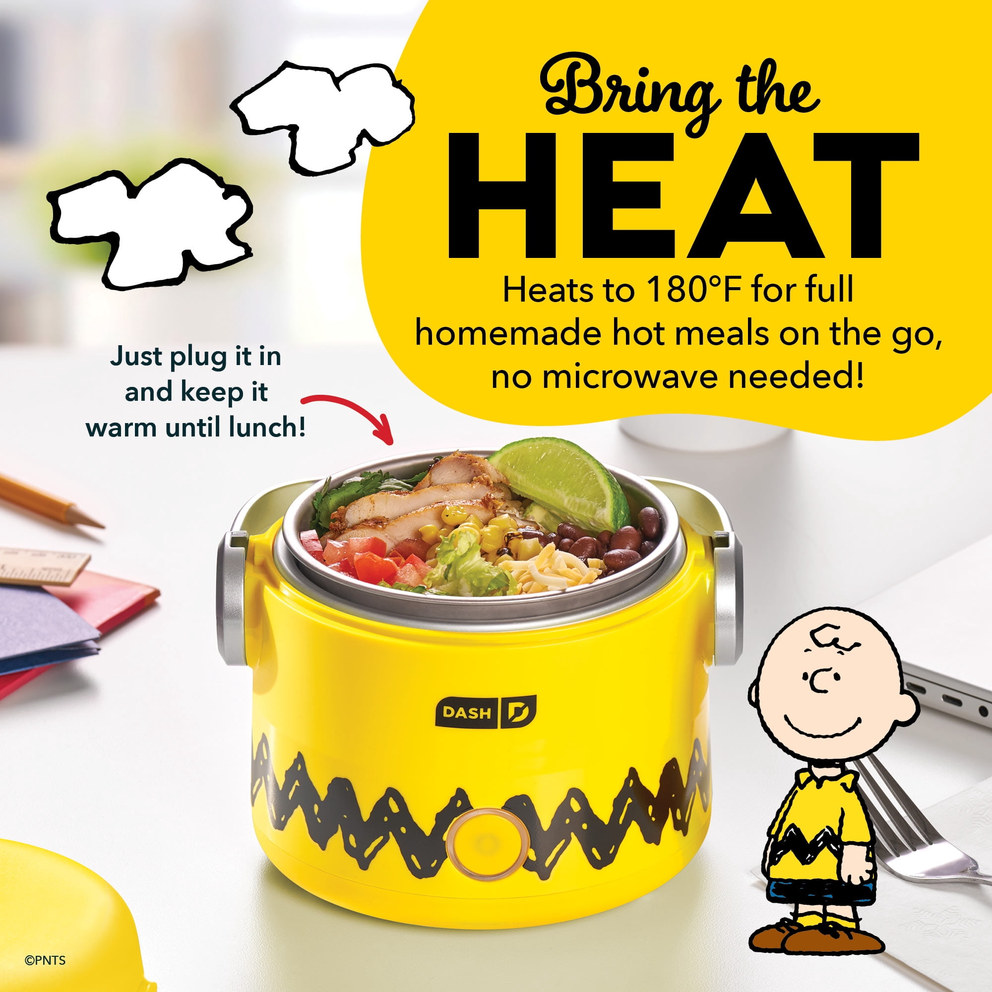 Peanuts x Dash Hot2go Heated Lunch Box, Yellow/Black