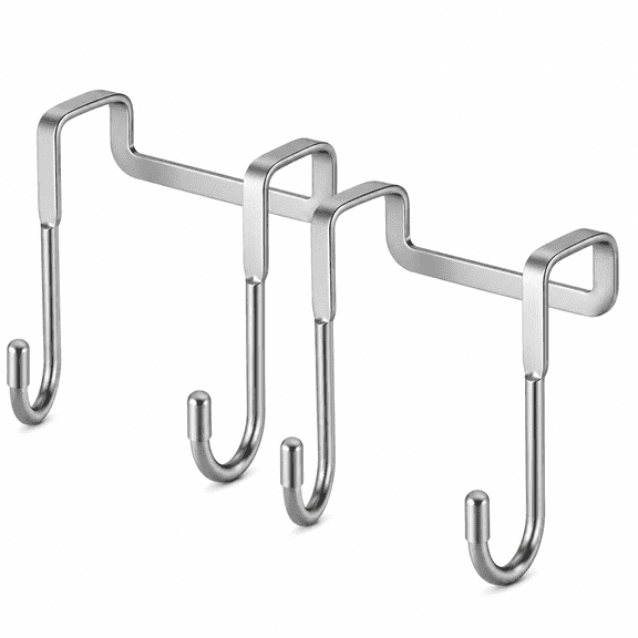 ABPETE Over Door Towel Rack, Space Saving Cabinet Door Hanger,Heavy Duty Door Hooks for Hanging, Stainless Steel Double Hanger for Kitchen Bathroom (2 PCS)