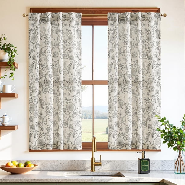 Cortinas para Ventana Jinchan Floral 45x115 cm Lino 2 Paneles Gris