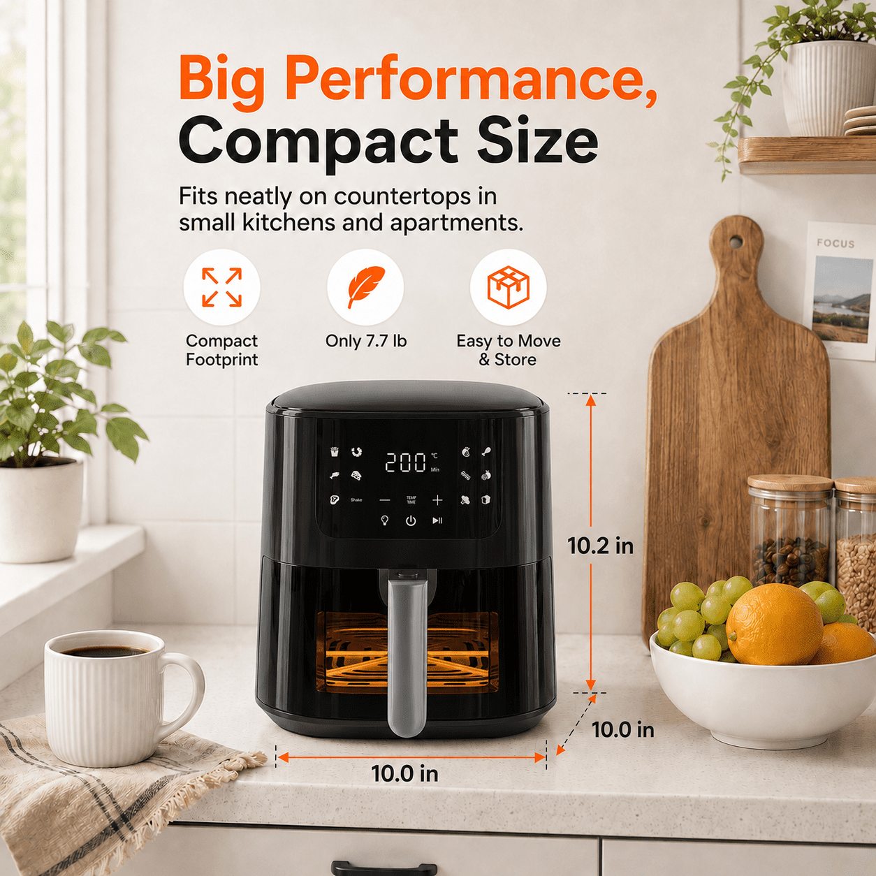 COMHOMA 5.5 QT Air Fryer, 8-in-1 Digital Countertop Air Fryer with Touchscreen, 360° Hot Air Circulation, Shake Reminder, Nonstick Dishwasher-Safe Basket