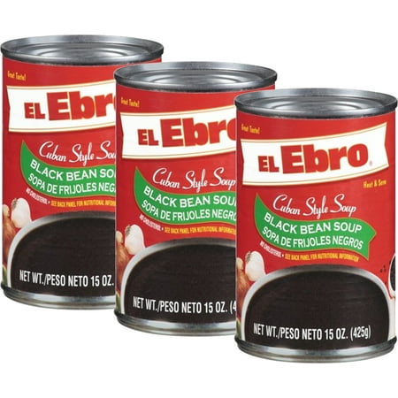 El Ebro Cuban Style Black Beans Soup. 3 cans, 15 oz (Best Cuban Black Bean Soup)