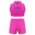 thumbnail image 2 of IEFIEL Kids Girls Sleeveless Criss Cross Back Crop Top with Shorts Swimsuit Beach Pool Party Swimming Bathing Suit Hot Pink 6, 2 of 7