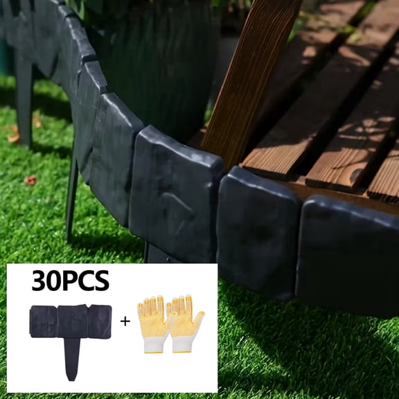30Pcs 9.84'' L x 9.06'' H Garden Edging Border Landscape Edging Lawn Garden Fence with Gloves Decorative Landscape Border Length Landscaping for Lawn Flower Bed Yard Gray