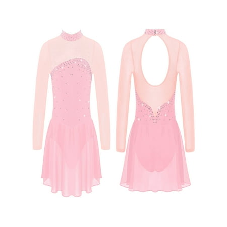 

DPOIS Kids Girls Mesh Shiny Rhinestones Figure Ice Skating Roller Skating Dress Ballet Dance Leotard