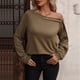 thumbnail image 2 of Jersey de mujer con hombros descubiertos, manga larga, Color puro, sudadera, blusa para otoño invierno, caqui 3XL, 2 of 5