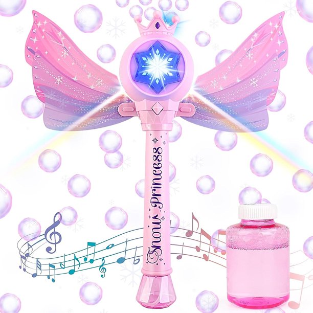 Máquina de burbujas para niños, varitas de burbujas de princesa congelada para niñas con alas desmontables, soplador de burbujas por minuto con luz musical Rojo Verde Cocina, Decoración y Otros