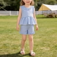 thumbnail image 3 of Amidoa Girls Summer 2 Piece Outfits Kids Ruffle Sleeve Tank Top and Shorts Casual Clothing Sets Blue Size 12, 3 of 7