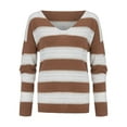 thumbnail image 6 of JINMGG 2024 Fall Winter Plus Size Sweaters for Women Clearance,Fashion Women V-neck Long Sleeve Hollow Out Striped Print Knitted Sweater Top, 6 of 9