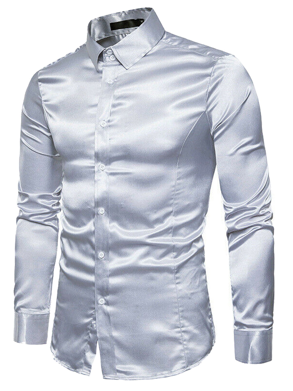 Diconna - Men Formal Satin Shiny Silk Wedding Dress Shirt Fashion Slim ...