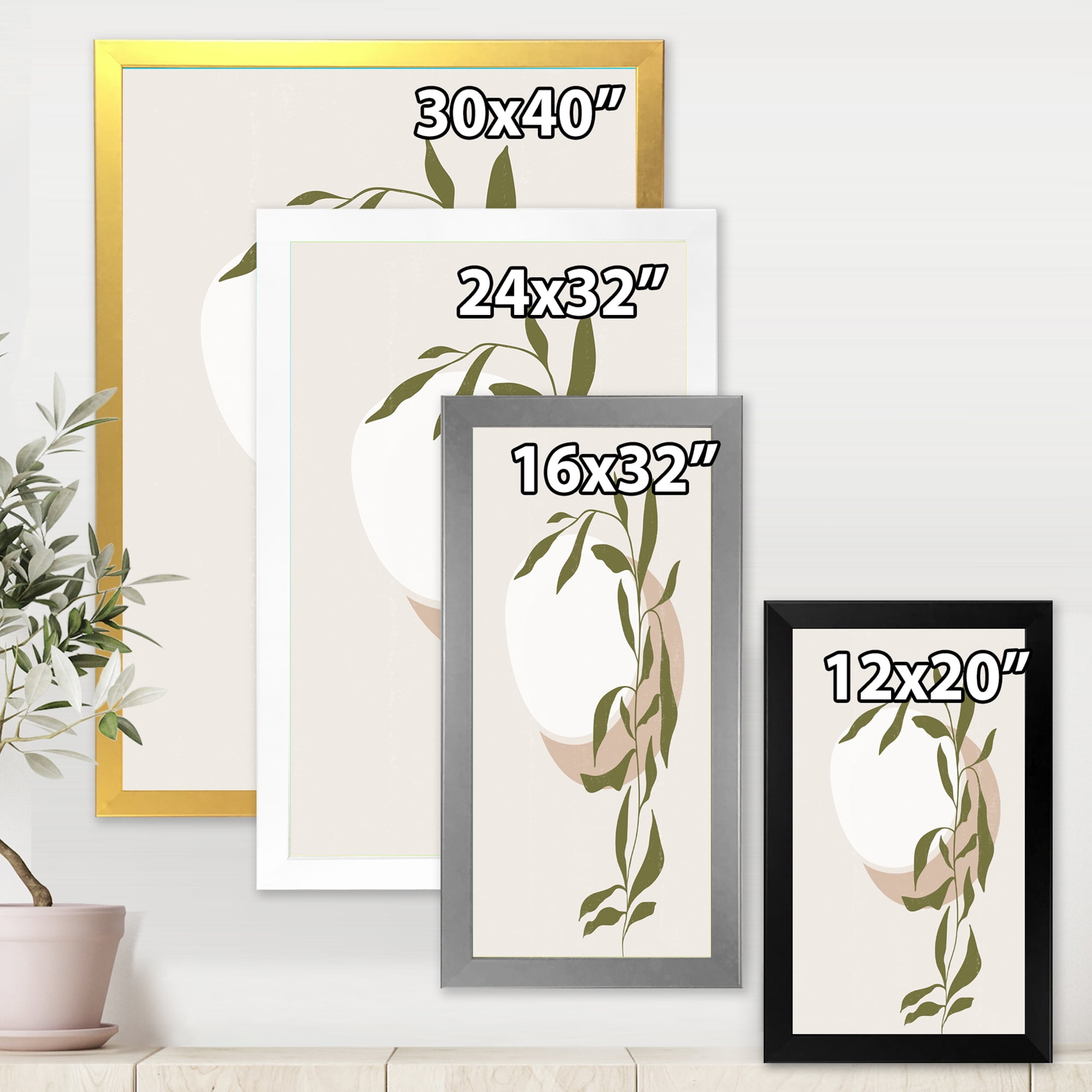 Designart 'Abstract Moon and Sun With Green Leaf III' Modern Framed Art Print