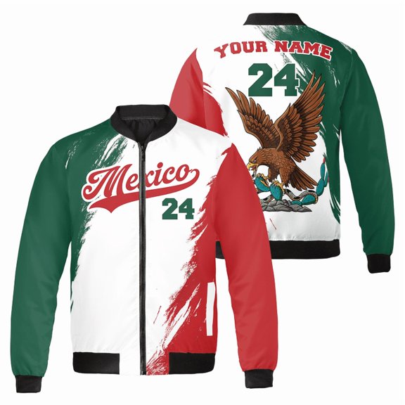 Custom Mexico Bomber Jacket – Personalized Name & Number – Mexican Flag Eagle Design – National Pride Outerwear for Men & Women