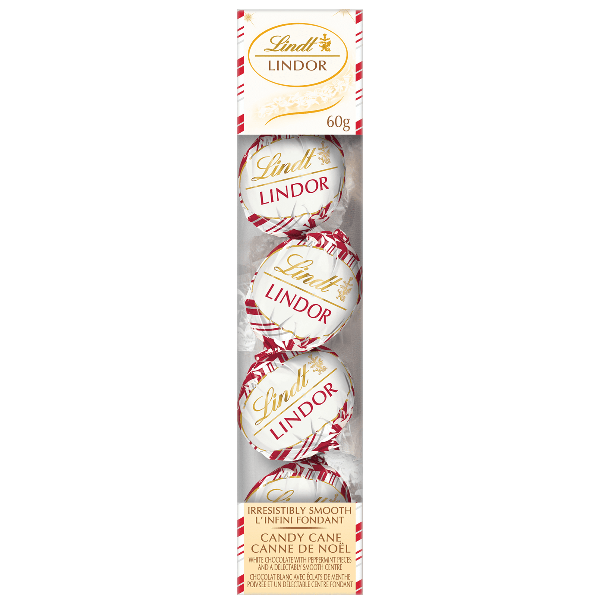 Lindt LINDOR White Chocolate Candy Cane Truffle Ornaments, 60-Gram