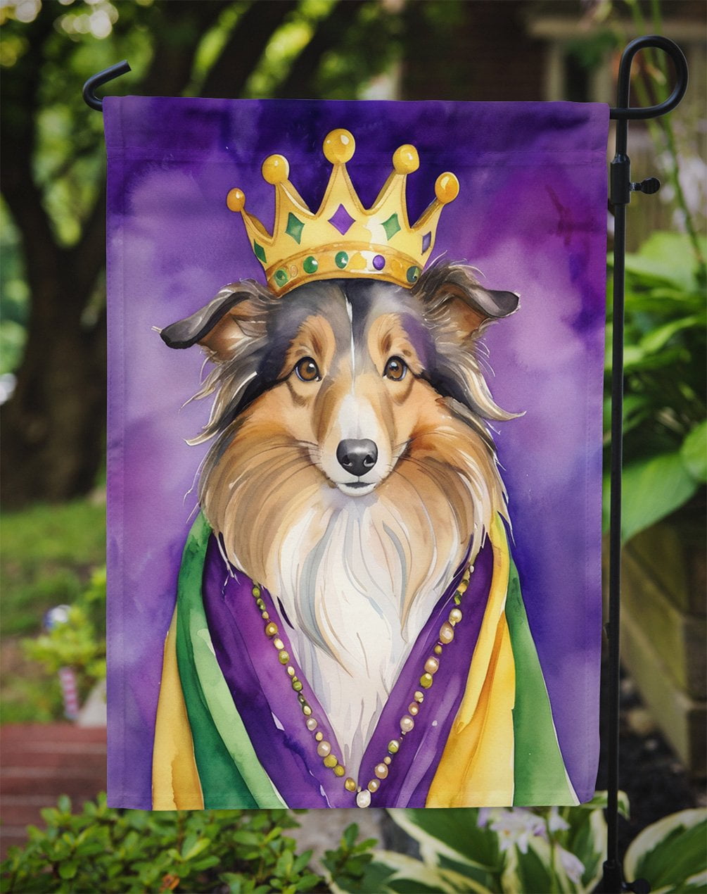 Sheltie King of Mardi Gras Garden Flag 11.25 in x 15.5 in