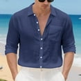 thumbnail image 4 of USNSM Men's Linen Shirts Casual Button Down Long Sleeve Shirt Solid Spread Collar Summer Beach Shirts with Pocket Blue XL, 4 of 7