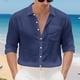 thumbnail image 4 of pstuiky camisas de manga larga para hombre, Camisa tipo cárdigan de manga larga con botones y bolsillos informales de color liso para hombre tops de invierno para hombre s, 4 of 7