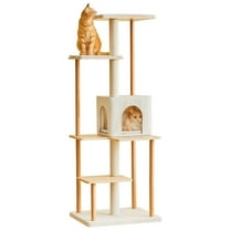 MWPO Modern Cat Tree - 63-Inch Luxury Wood Cat Tower for Indoor Cats, Large Perches with Soft Cushions, Cat Condo for Large Cats with Scratching Posts - Beige