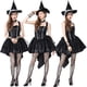 thumbnail image 4 of Disfraces de bruja gótica para cosplay, ropa de fiesta de disfraces de Halloween, disfraces de mujer adulta, esmoquin sexy, vestido de tul con tirantes, sombrero y mangas, 4 of 5