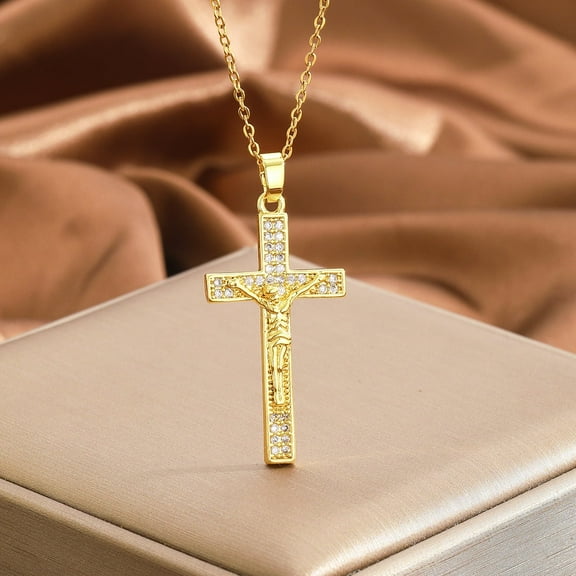 Cross Our Lady Necklace for Women Golden Jesus Angel Choker Diy Pendant 14K Yellow Gold Chain High Quality Jewelry