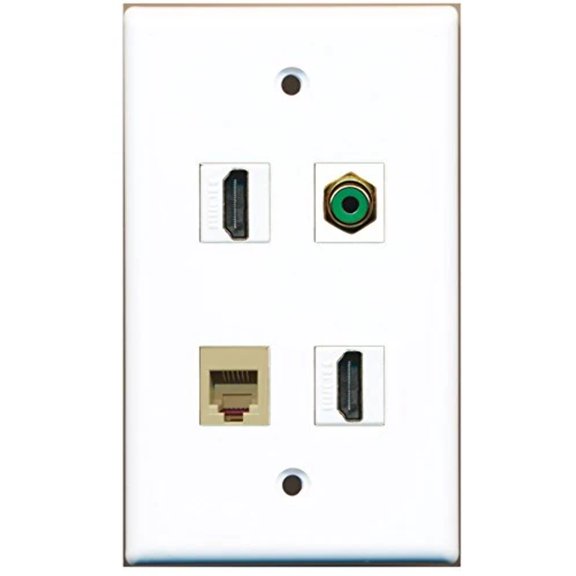 RiteAV - 2 Port HDMI 1 Port RCA Green 1 Port Phone RJ11 RJ12 Beige Wall Plate